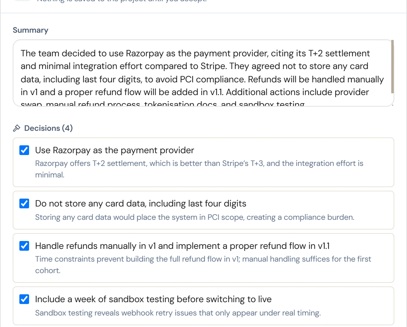Meeting review: summary and four proposed decisions